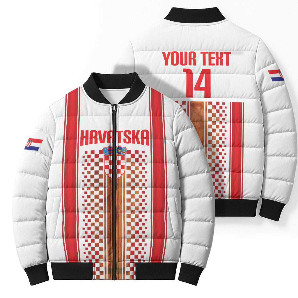 Custom Croatia Football 2026 Bomber Puffer Jacket Hrvatska Checkerboard Trophy Style