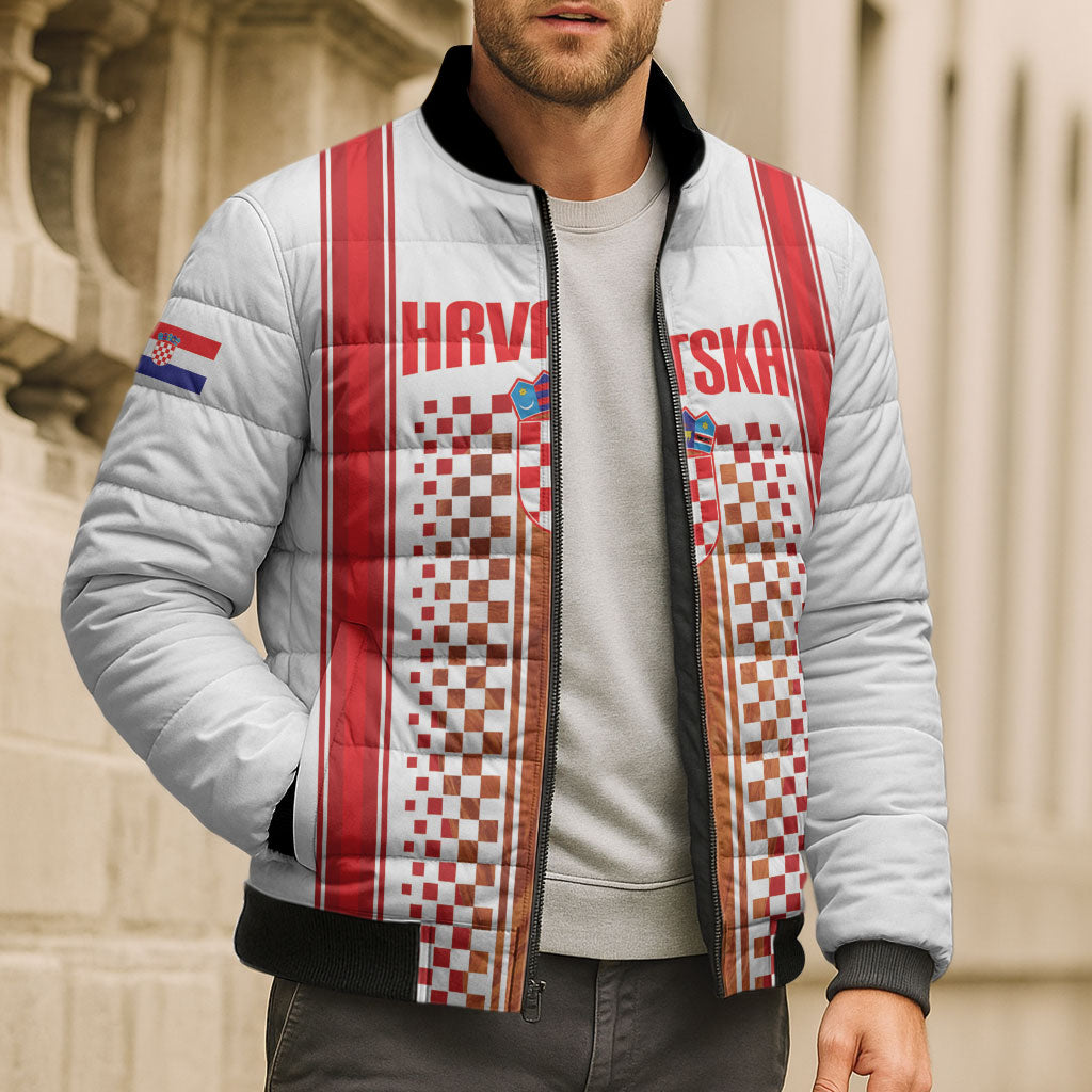 Custom Croatia Football 2026 Bomber Puffer Jacket Hrvatska Checkerboard Trophy Style