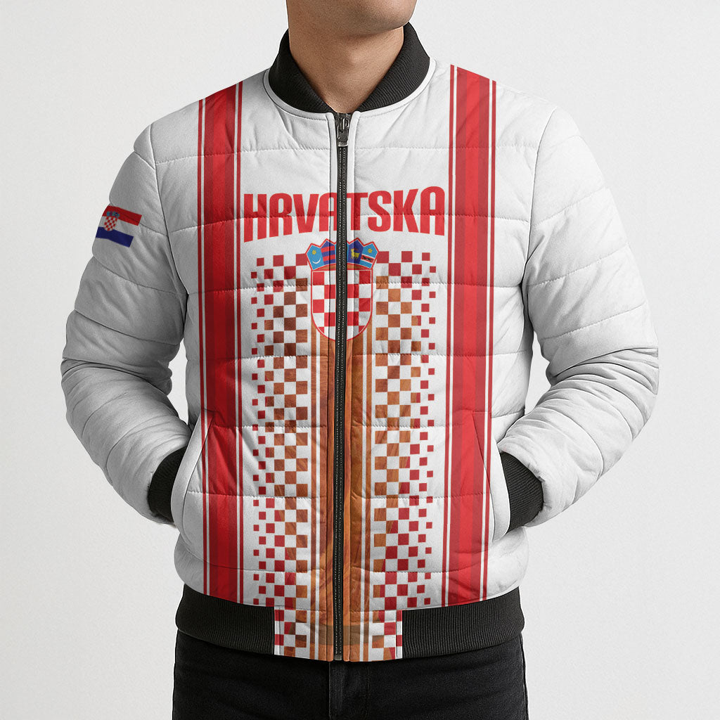 Custom Croatia Football 2026 Bomber Puffer Jacket Hrvatska Checkerboard Trophy Style