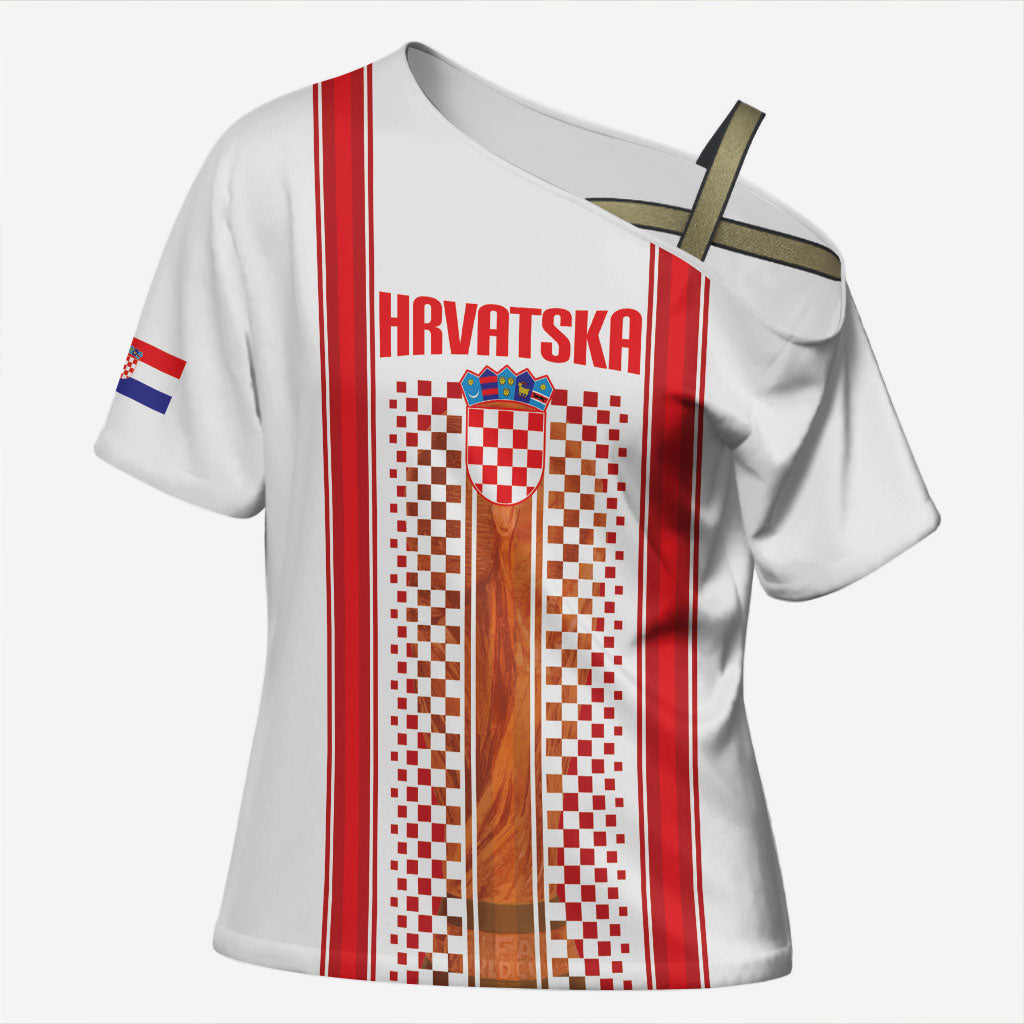 Custom Croatia Football 2026 Cross Shoulder Shirt Hrvatska Checkerboard Trophy Style