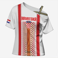 Custom Croatia Football 2026 Cross Shoulder Shirt Hrvatska Checkerboard Trophy Style