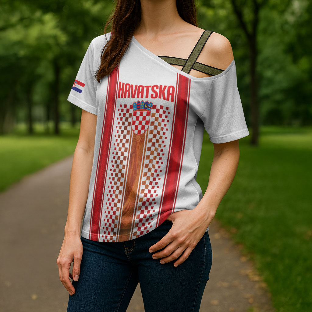 Custom Croatia Football 2026 Cross Shoulder Shirt Hrvatska Checkerboard Trophy Style