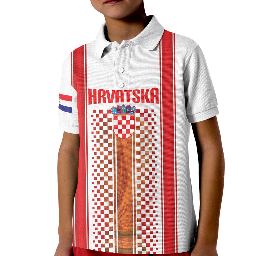 Custom Croatia Football 2026 Kid Polo Shirt Hrvatska Checkerboard Trophy Style