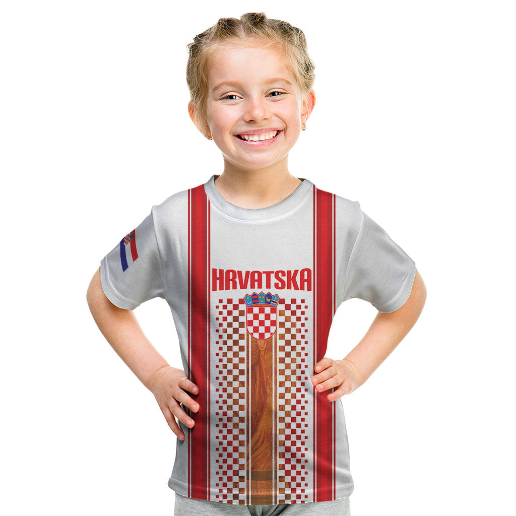 Custom Croatia Football 2026 Kid T Shirt Hrvatska Checkerboard Trophy Style