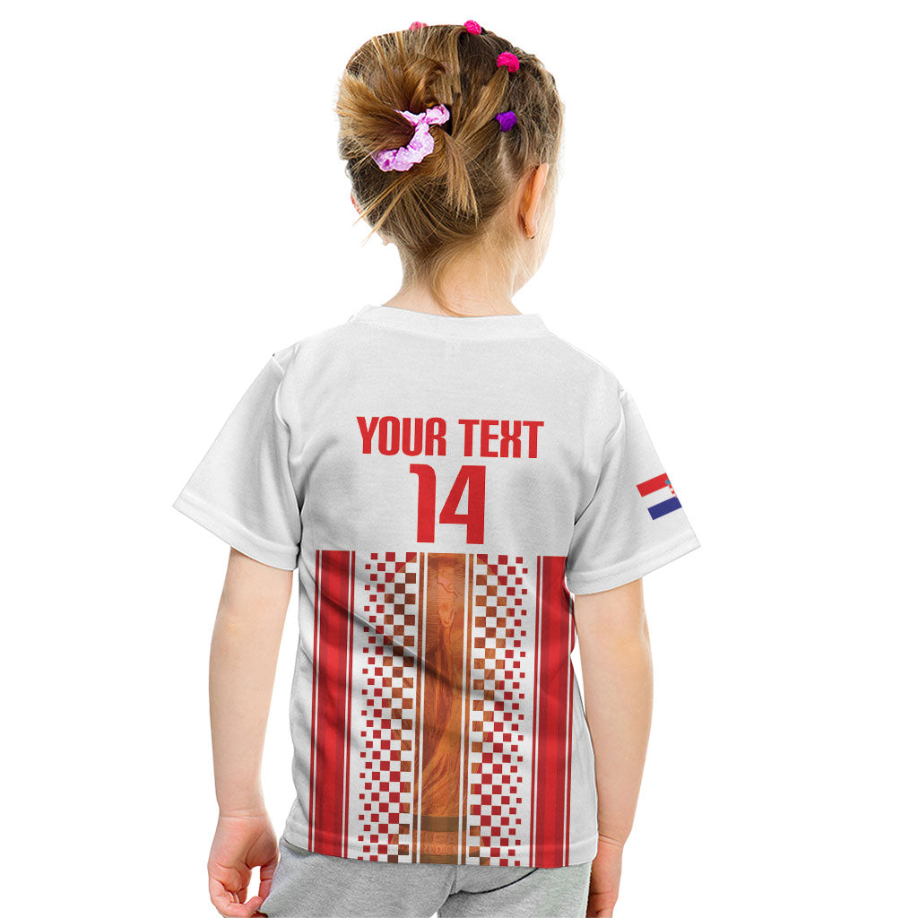 Custom Croatia Football 2026 Kid T Shirt Hrvatska Checkerboard Trophy Style