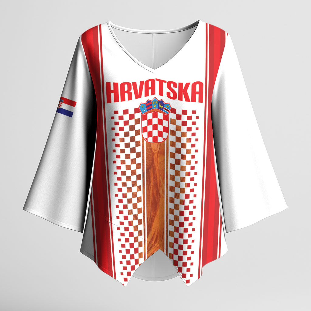 Custom Croatia Football 2026 Kimono Sleeve Blouse Hrvatska Checkerboard Trophy Style