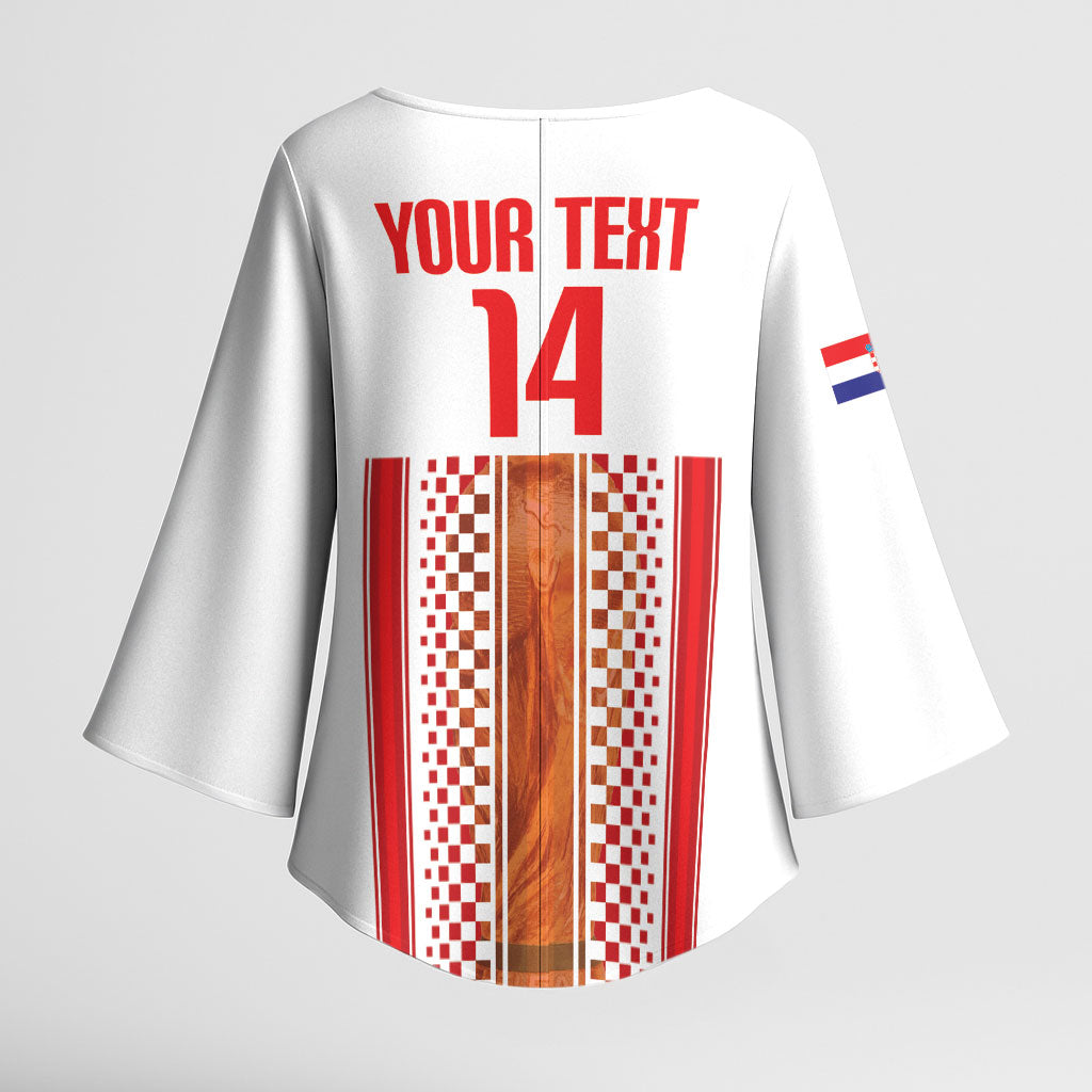 Custom Croatia Football 2026 Kimono Sleeve Blouse Hrvatska Checkerboard Trophy Style