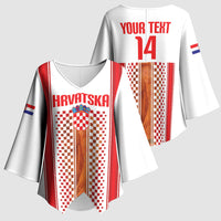 Custom Croatia Football 2026 Kimono Sleeve Blouse Hrvatska Checkerboard Trophy Style