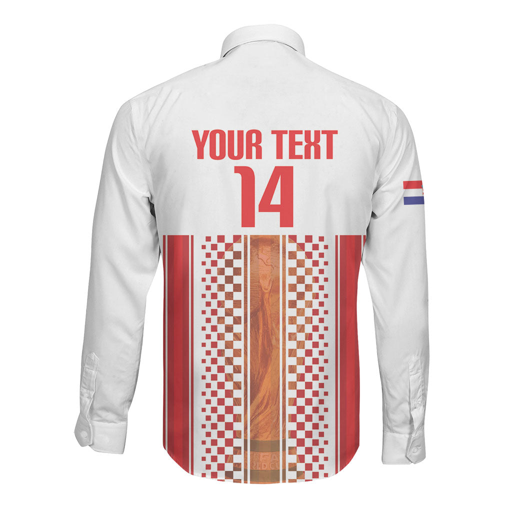 Custom Croatia Football 2026 Long Sleeve Button Shirt Hrvatska Checkerboard Trophy Style