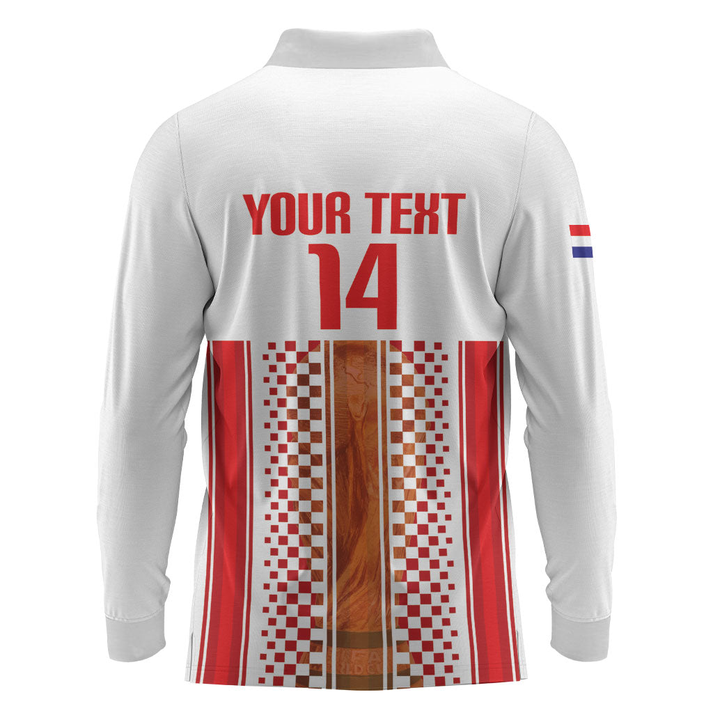 Custom Croatia Football 2026 Long Sleeve Polo Shirt Hrvatska Checkerboard Trophy Style