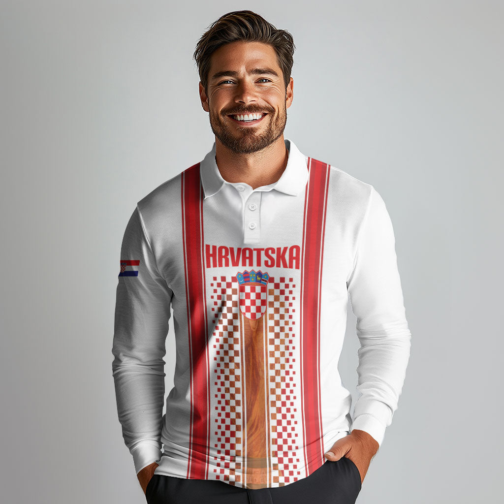 Custom Croatia Football 2026 Long Sleeve Polo Shirt Hrvatska Checkerboard Trophy Style