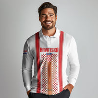 Custom Croatia Football 2026 Long Sleeve Polo Shirt Hrvatska Checkerboard Trophy Style