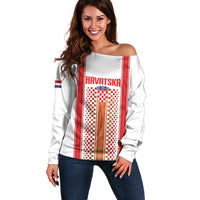 Custom Croatia Football 2026 Off Shoulder Sweater Hrvatska Checkerboard Trophy Style