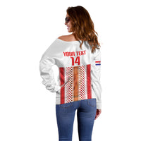 Custom Croatia Football 2026 Off Shoulder Sweater Hrvatska Checkerboard Trophy Style