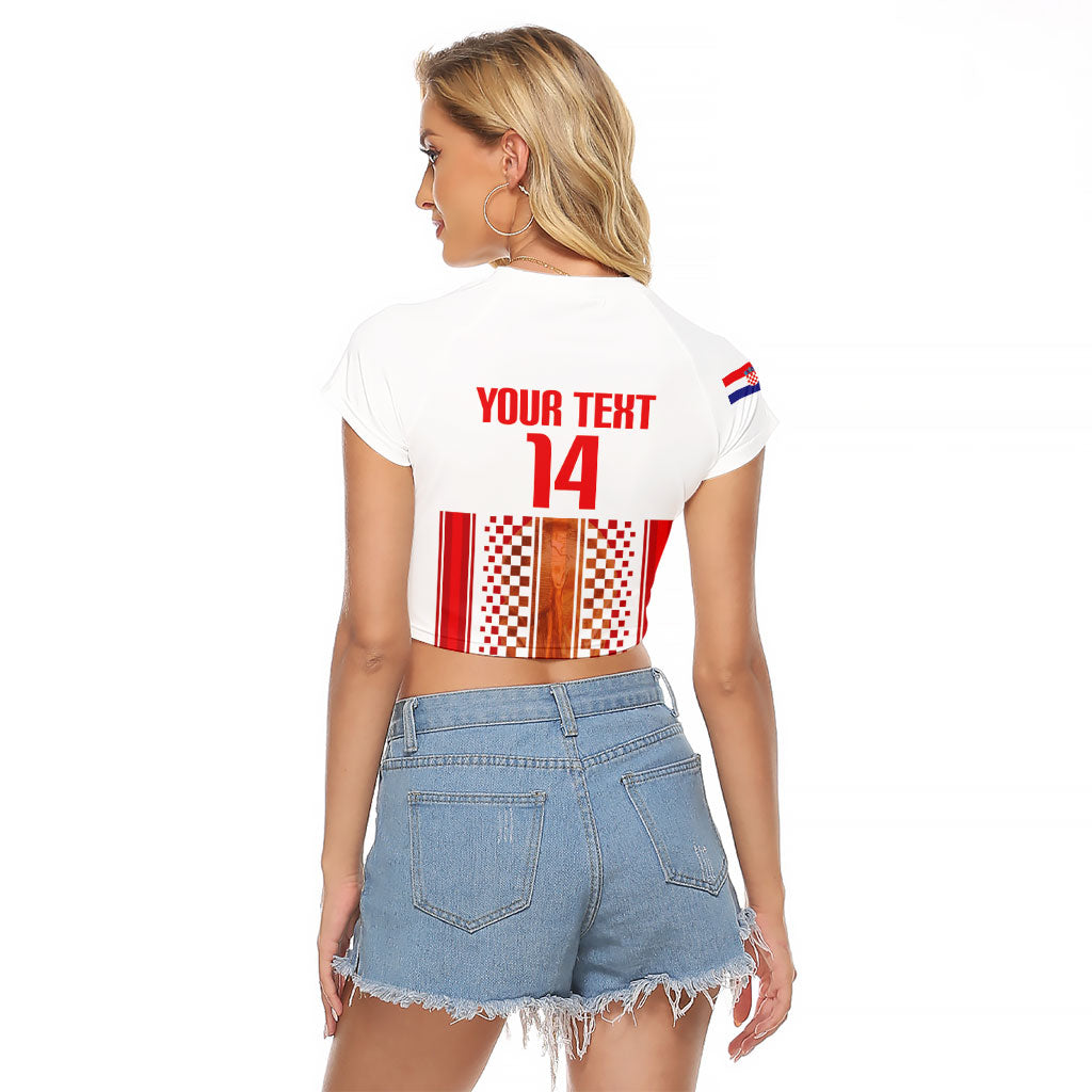 Custom Croatia Football 2026 Raglan Cropped T Shirt Hrvatska Checkerboard Trophy Style