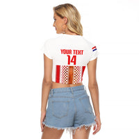 Custom Croatia Football 2026 Raglan Cropped T Shirt Hrvatska Checkerboard Trophy Style