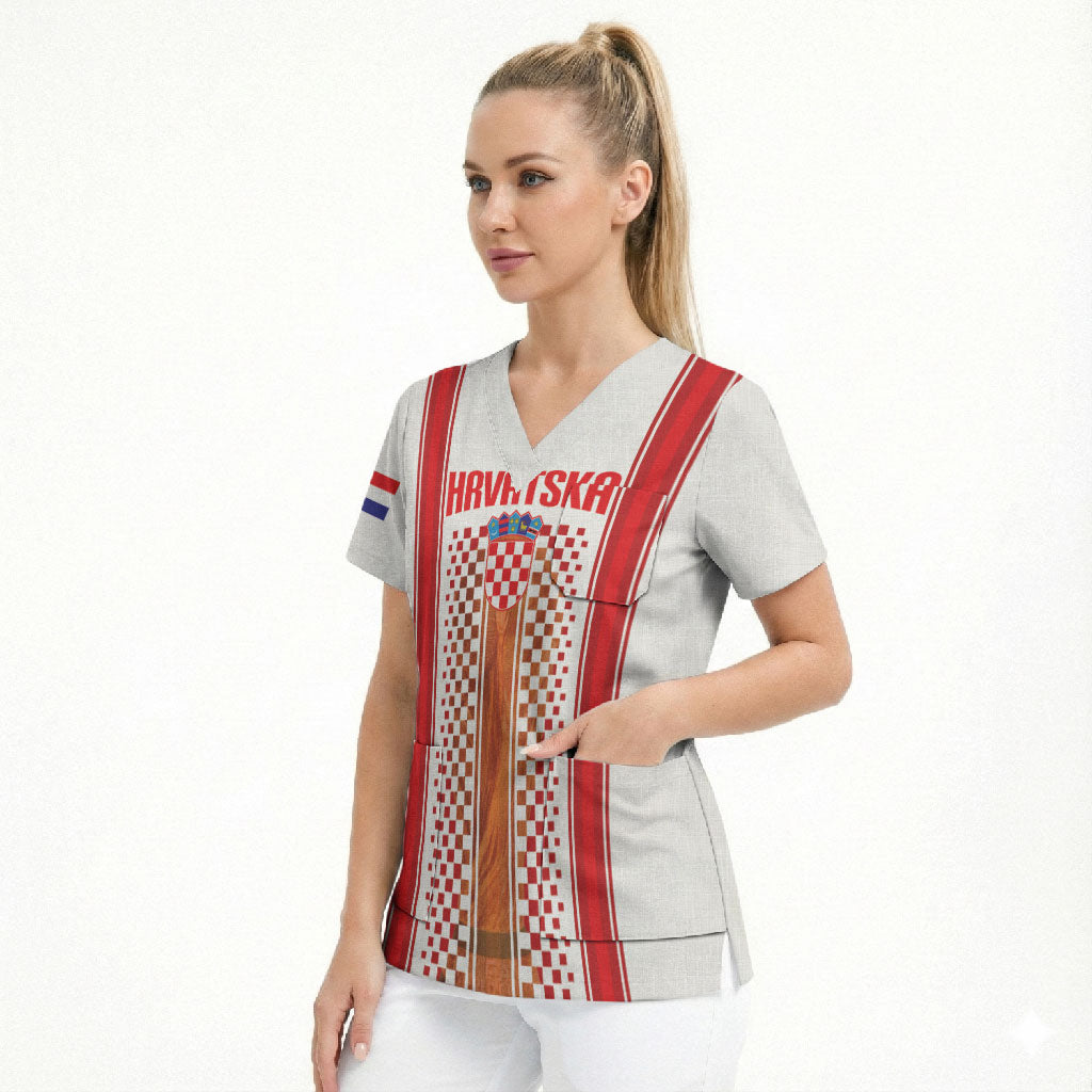 Custom Croatia Football 2026 Scrub Top Hrvatska Checkerboard Trophy Style