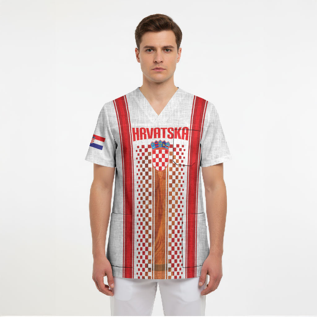 Custom Croatia Football 2026 Scrub Top Hrvatska Checkerboard Trophy Style