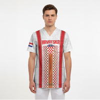 Custom Croatia Football 2026 Scrub Top Hrvatska Checkerboard Trophy Style
