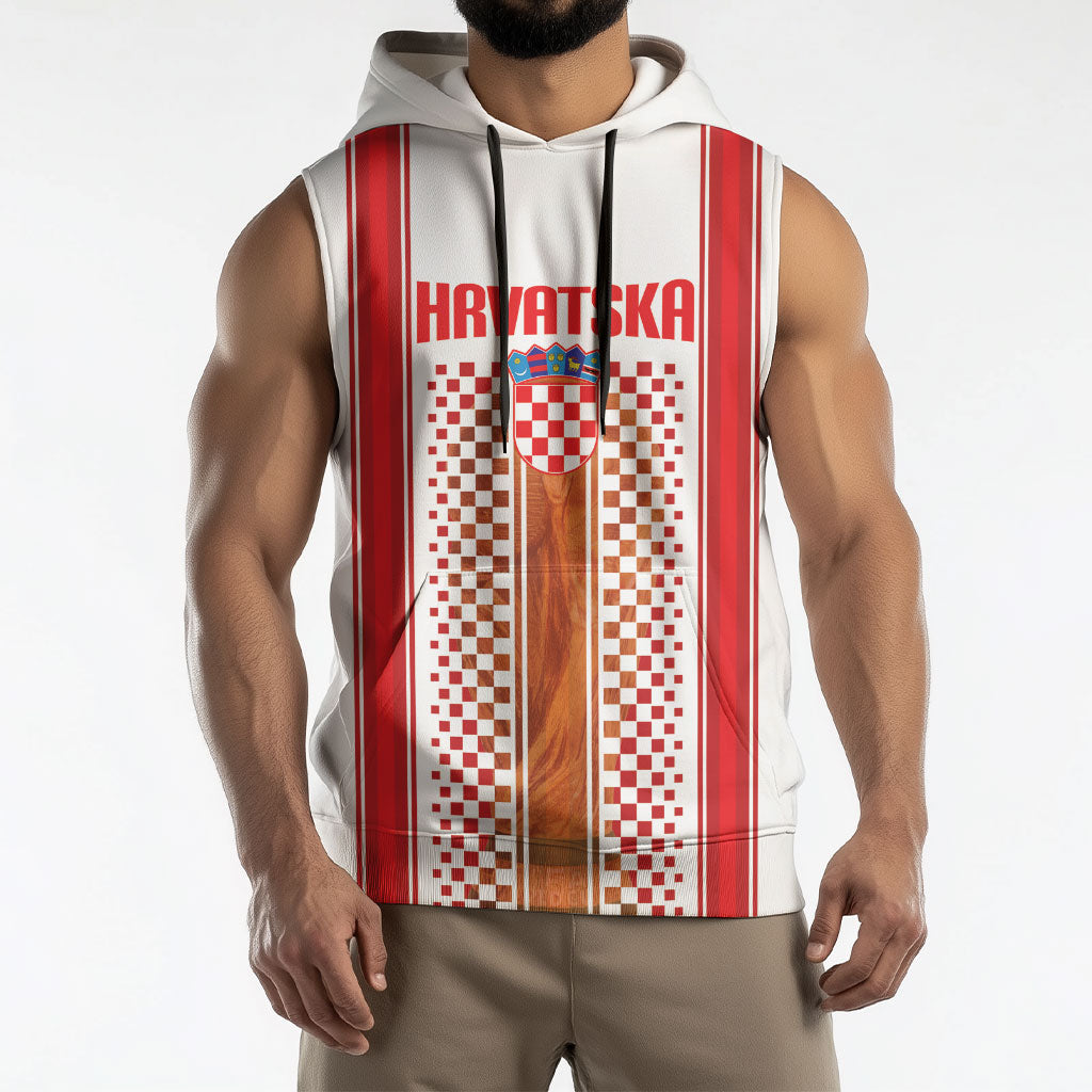 Custom Croatia Football 2026 Sleeveless Hoodie Hrvatska Checkerboard Trophy Style