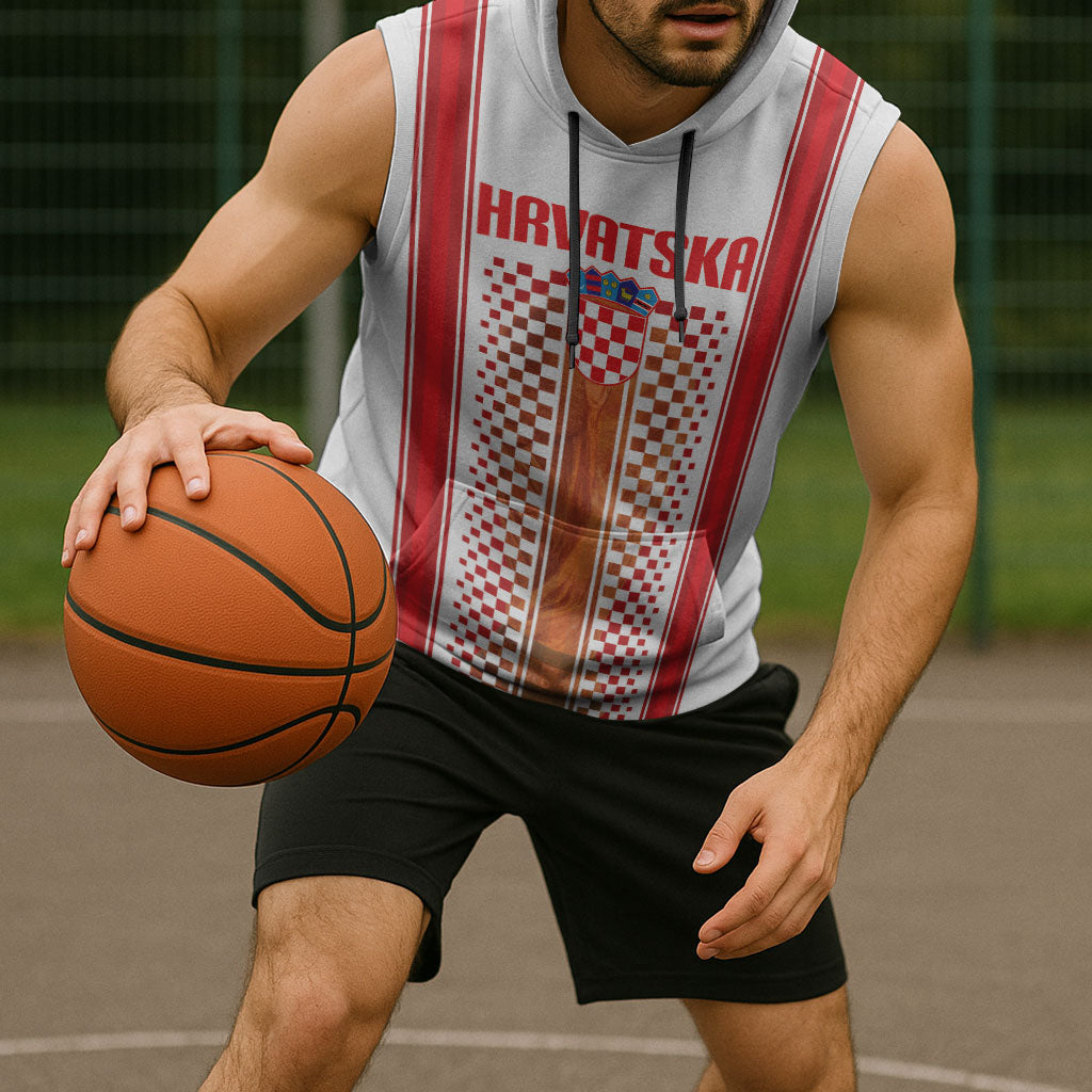 Custom Croatia Football 2026 Sleeveless Hoodie Hrvatska Checkerboard Trophy Style