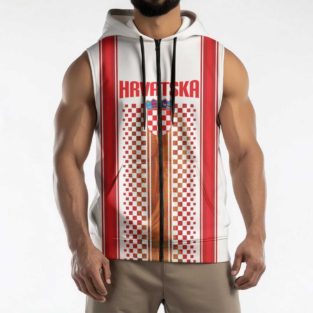 Custom Croatia Football 2026 Sleeveless Zip Hoodie Hrvatska Checkerboard Trophy Style