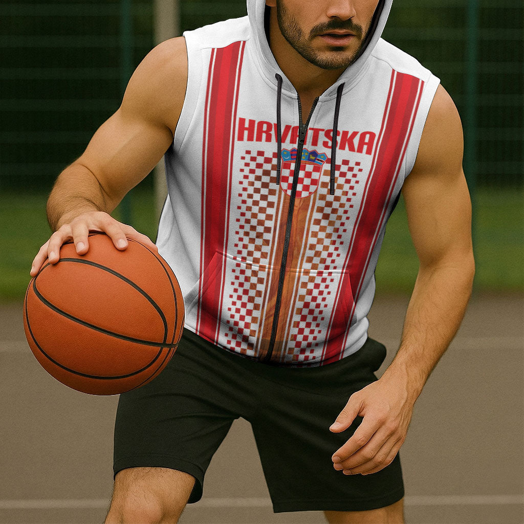 Custom Croatia Football 2026 Sleeveless Zip Hoodie Hrvatska Checkerboard Trophy Style