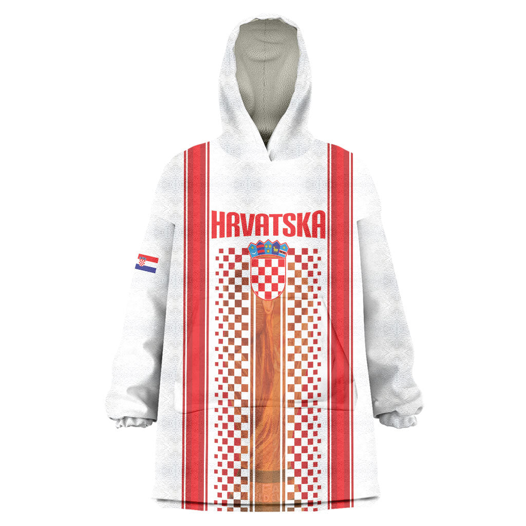Custom Croatia Football 2026 Wearable Blanket Hoodie Hrvatska Checkerboard Trophy Style