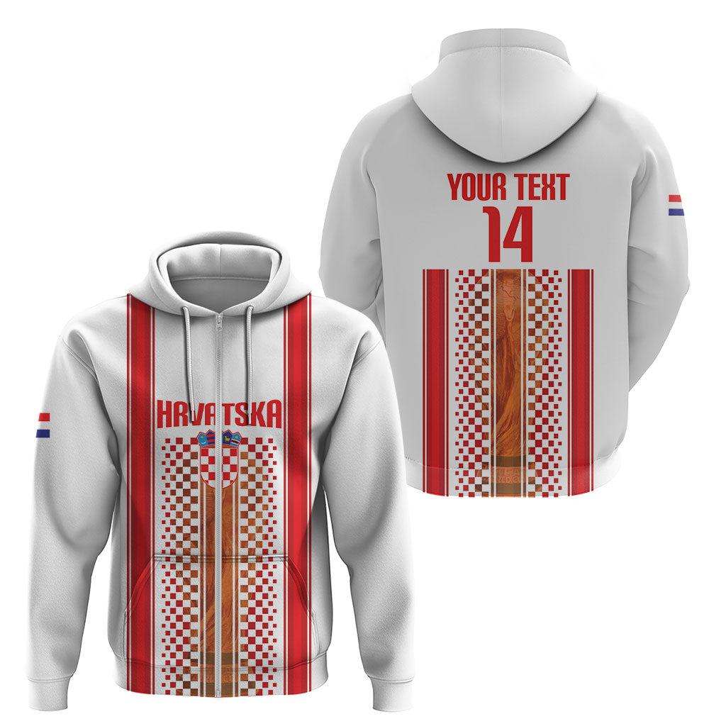 Custom Croatia Football 2026 Zip Hoodie Hrvatska Checkerboard Trophy Style
