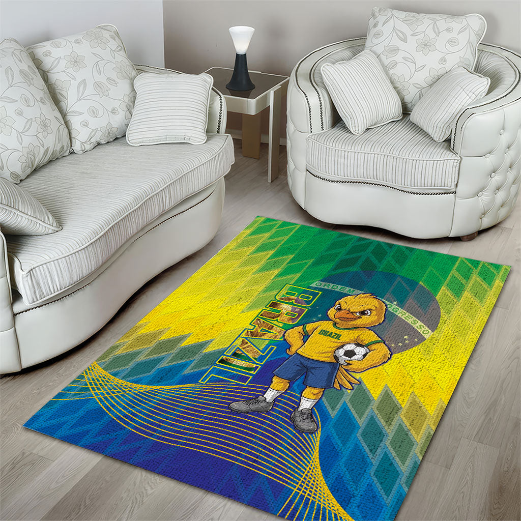 Brazil Football 2026 Area Rug Canarinho Mascot Bate no Peito