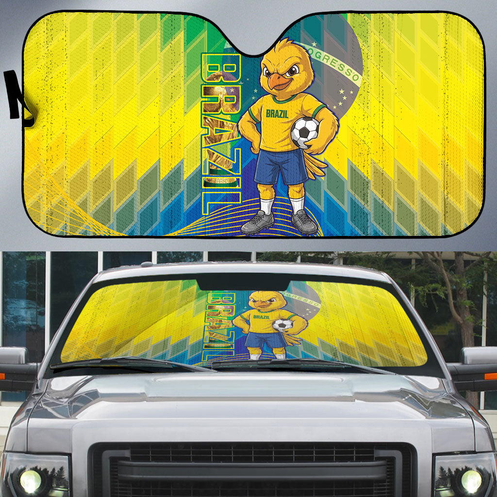Brazil Football 2026 Auto Sun Shade Canarinho Mascot Bate no Peito