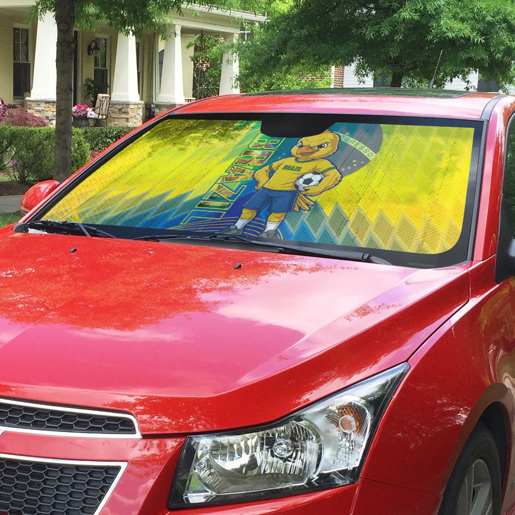 Brazil Football 2026 Auto Sun Shade Canarinho Mascot Bate no Peito