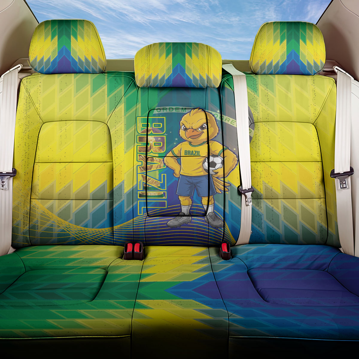 Brazil Football 2026 Back Car Seat Cover Canarinho Mascot Bate no Peito