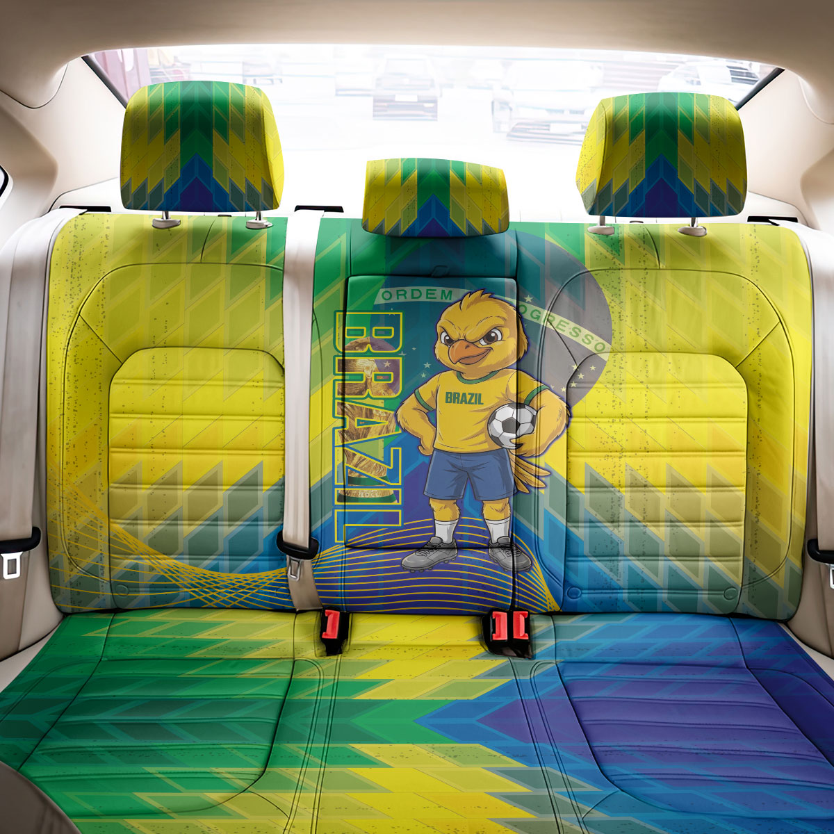 Brazil Football 2026 Back Car Seat Cover Canarinho Mascot Bate no Peito