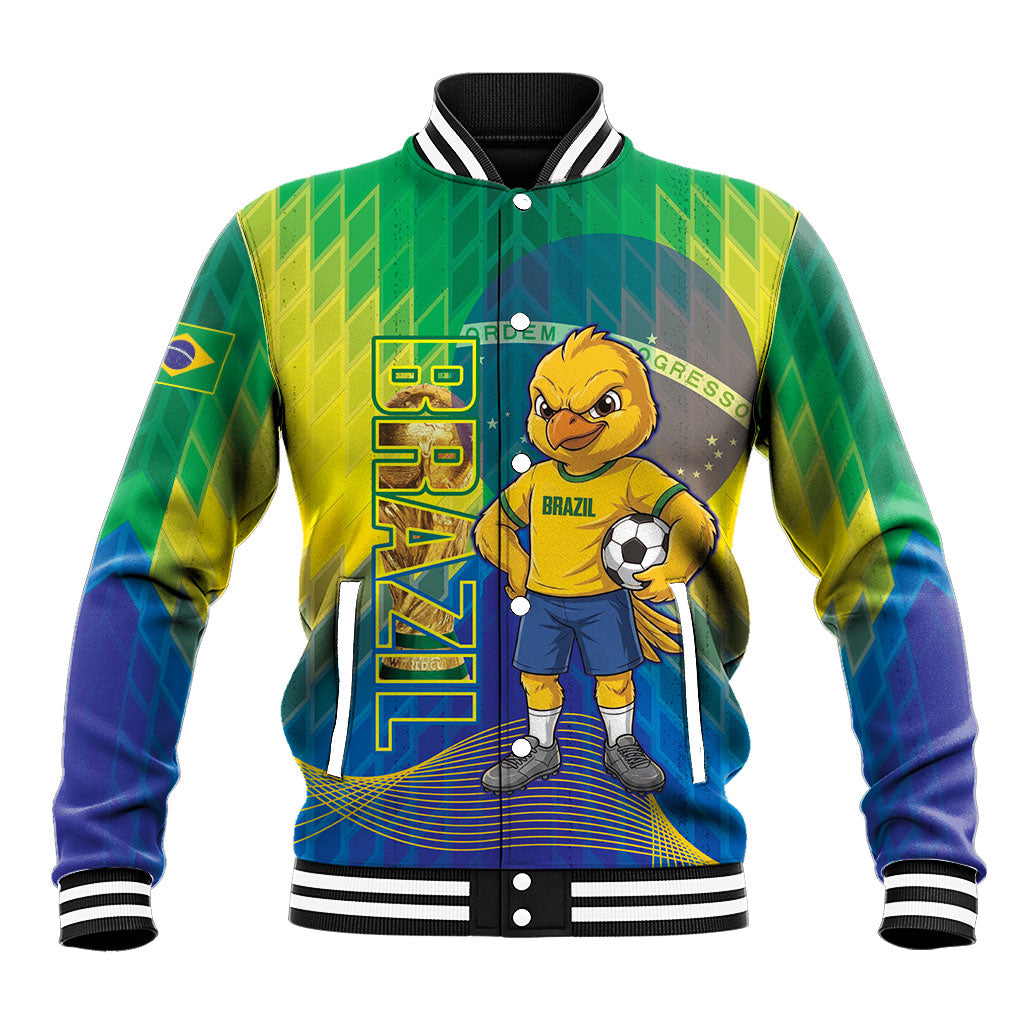 Custom Brazil Football 2026 Baseball Jacket Canarinho Mascot Bate no Peito