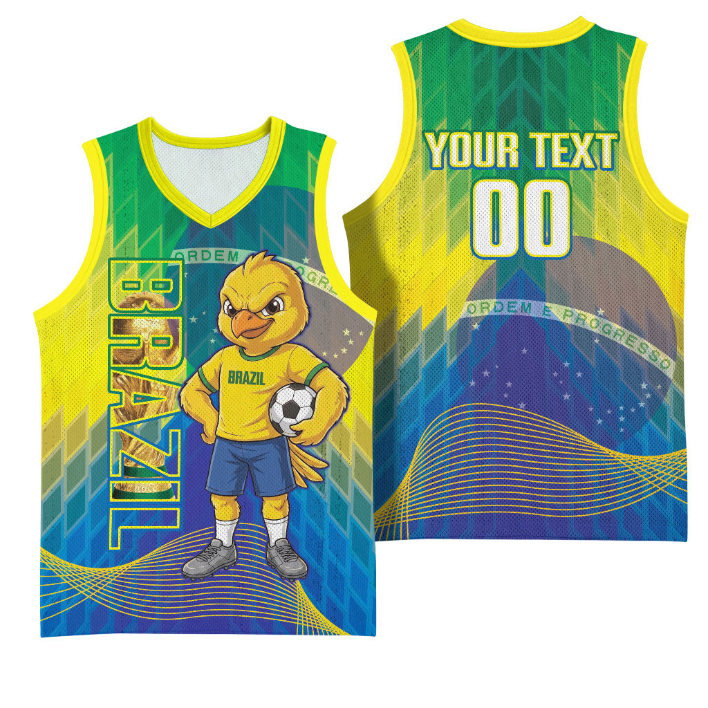 Custom Brazil Football 2026 Basketball Jersey Canarinho Mascot Bate no Peito