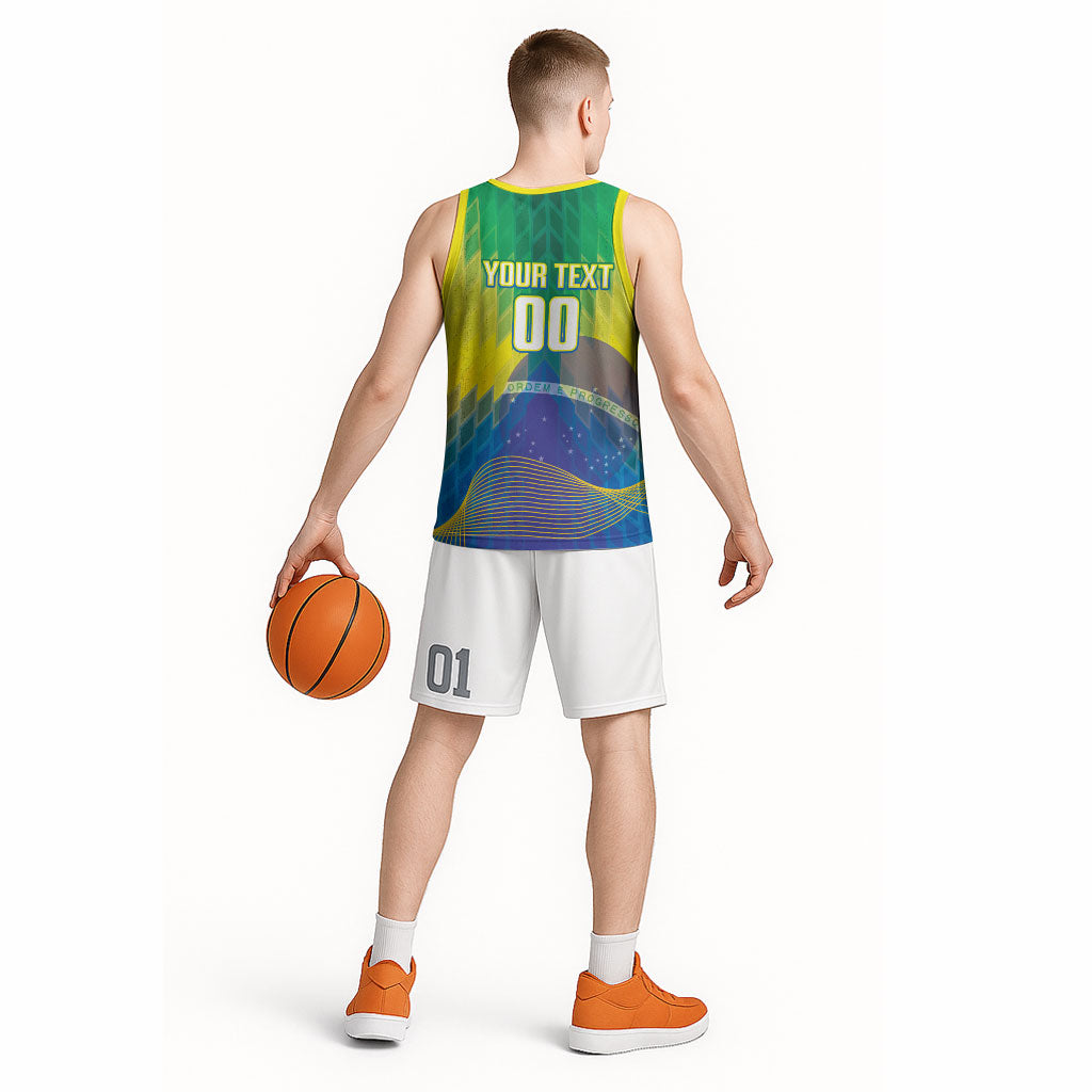 Custom Brazil Football 2026 Basketball Jersey Canarinho Mascot Bate no Peito
