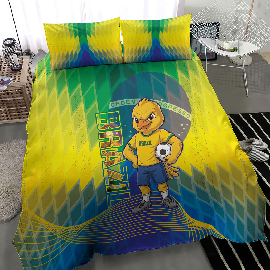 Brazil Football 2026 Bedding Set Canarinho Mascot Bate no Peito