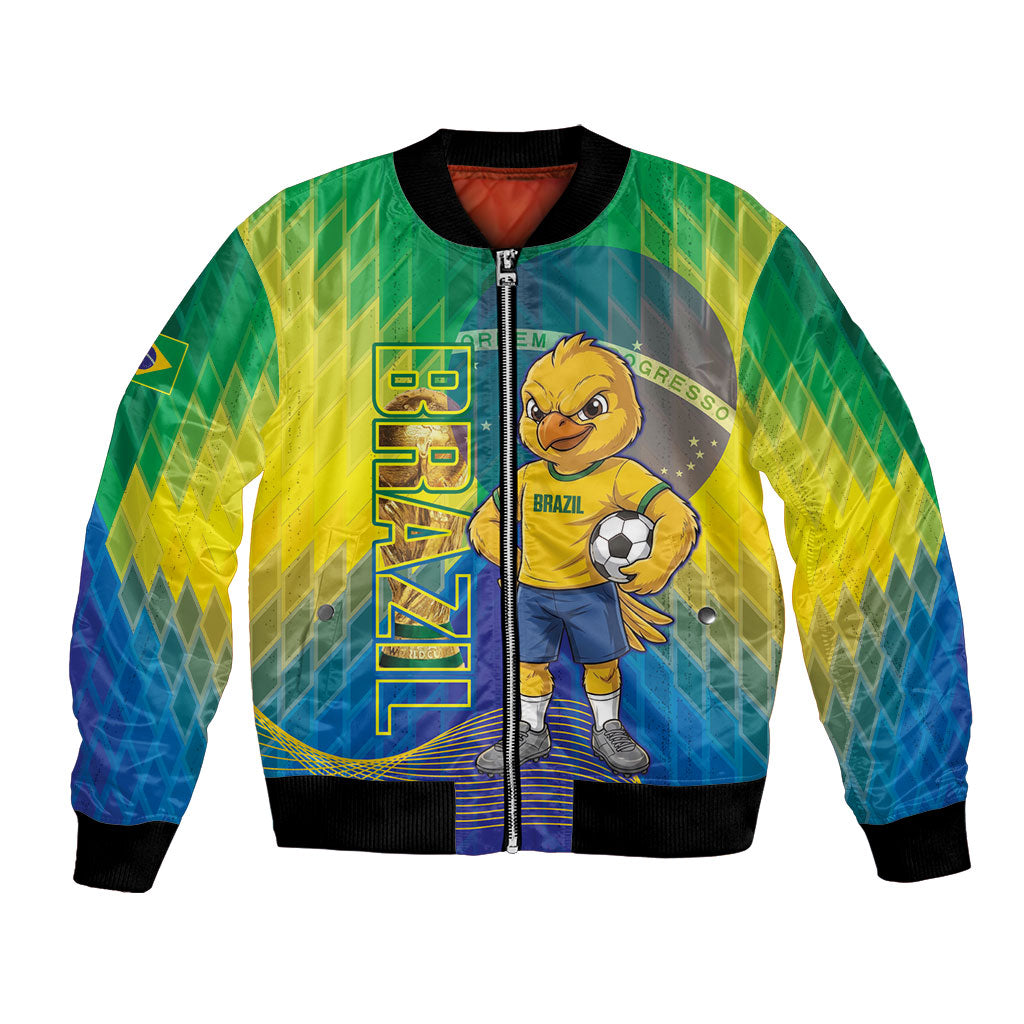 Custom Brazil Football 2026 Bomber Jacket Canarinho Mascot Bate no Peito