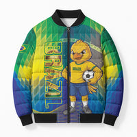 Custom Brazil Football 2026 Bomber Puffer Jacket Canarinho Mascot Bate no Peito
