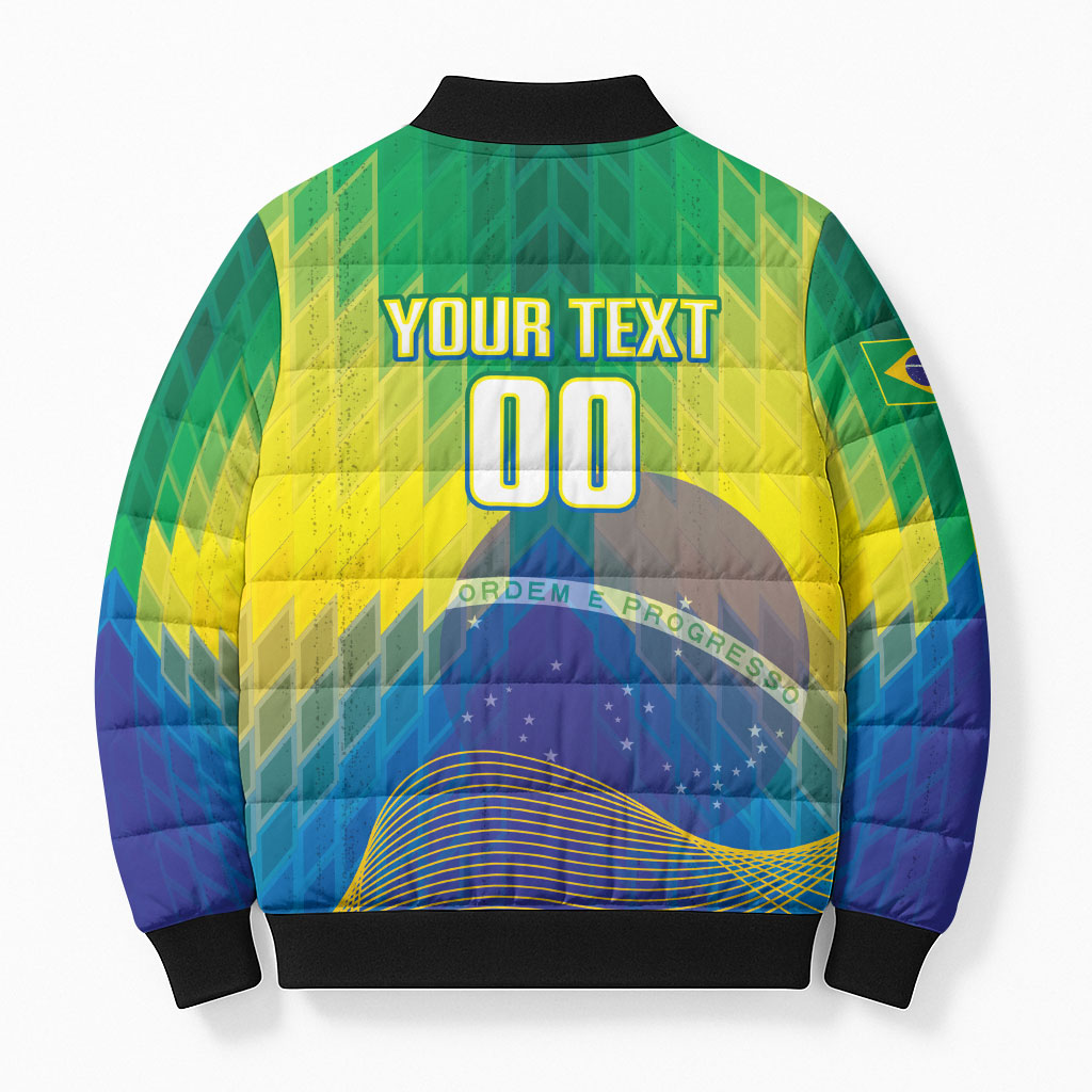 Custom Brazil Football 2026 Bomber Puffer Jacket Canarinho Mascot Bate no Peito