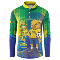 Custom Brazil Football 2026 Button Sweatshirt Canarinho Mascot Bate no Peito