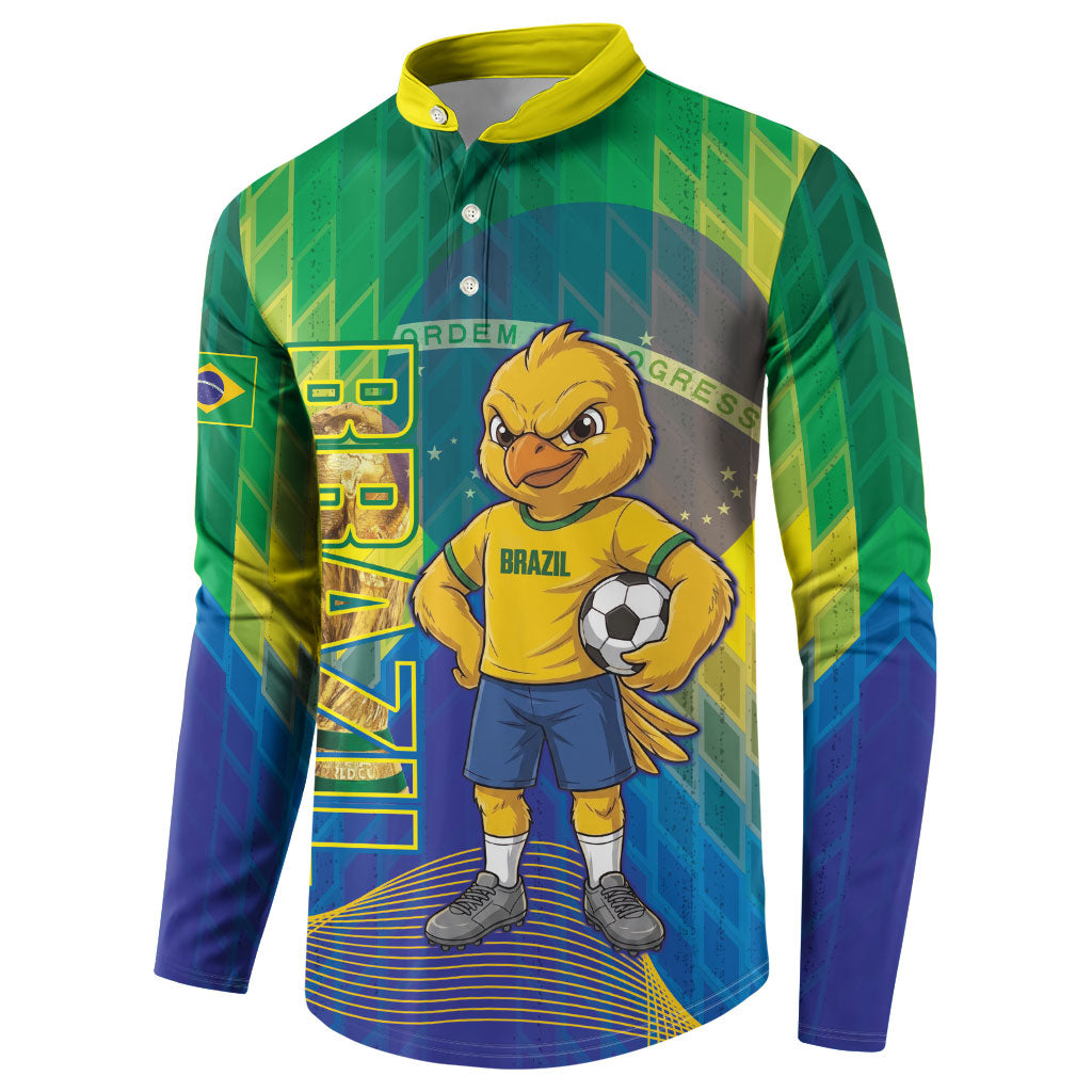 Custom Brazil Football 2026 Button Sweatshirt Canarinho Mascot Bate no Peito