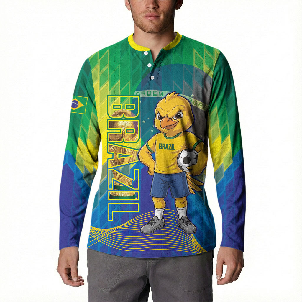 Custom Brazil Football 2026 Button Sweatshirt Canarinho Mascot Bate no Peito