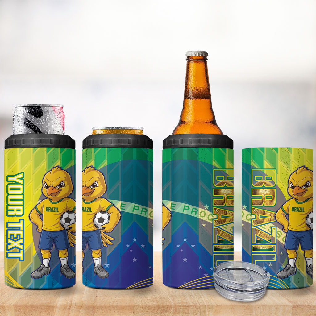 Custom Brazil Football 2026 4 in 1 Can Cooler Tumbler Canarinho Mascot Bate no Peito