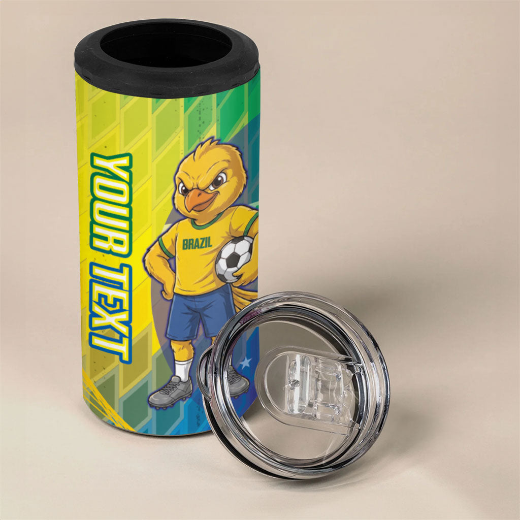 Custom Brazil Football 2026 4 in 1 Can Cooler Tumbler Canarinho Mascot Bate no Peito