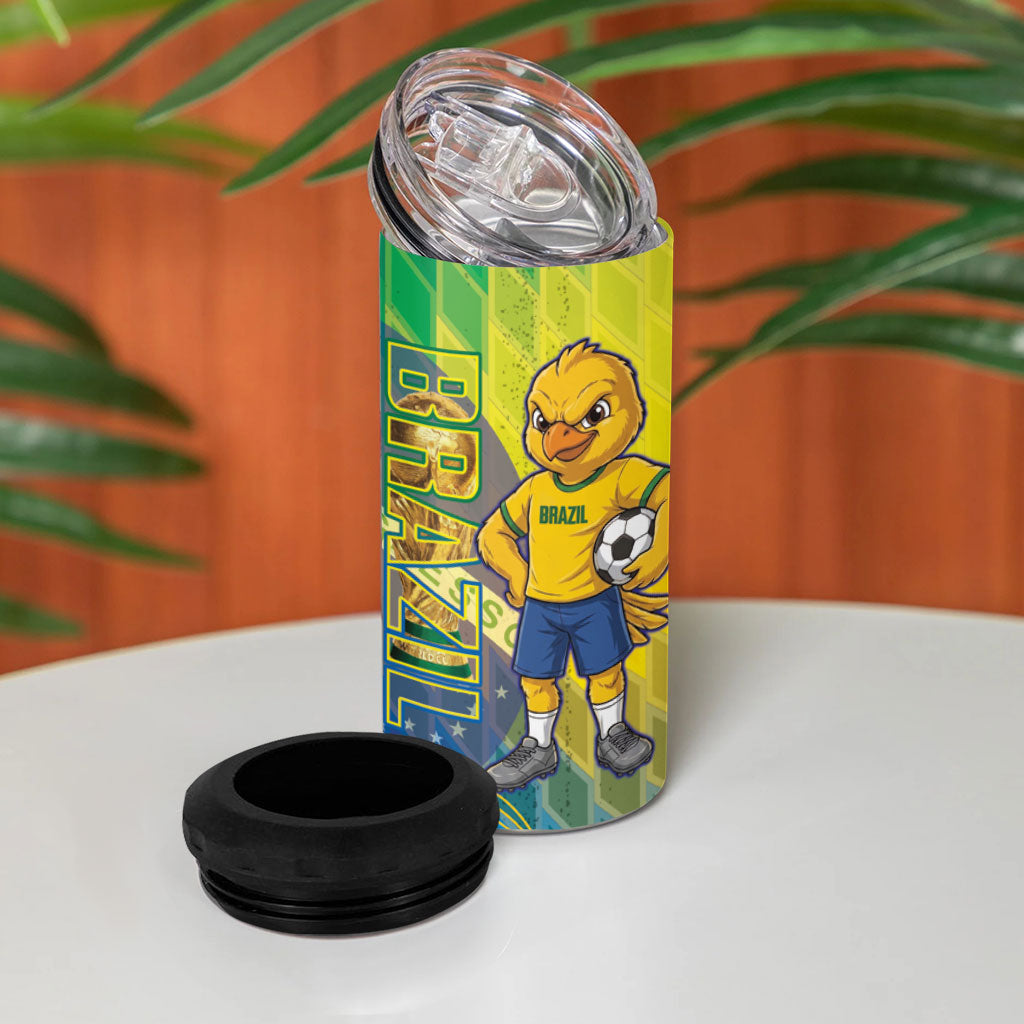 Custom Brazil Football 2026 4 in 1 Can Cooler Tumbler Canarinho Mascot Bate no Peito