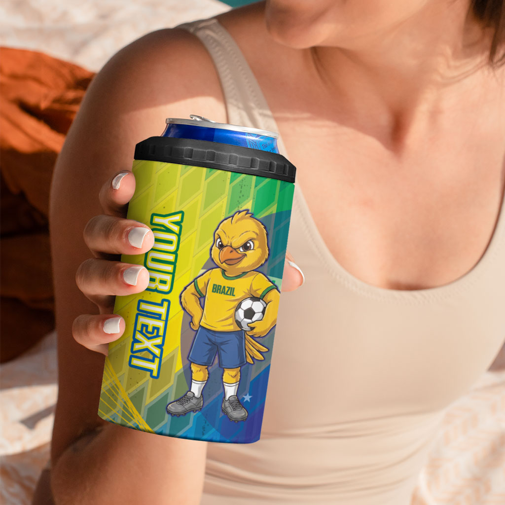 Custom Brazil Football 2026 4 in 1 Can Cooler Tumbler Canarinho Mascot Bate no Peito