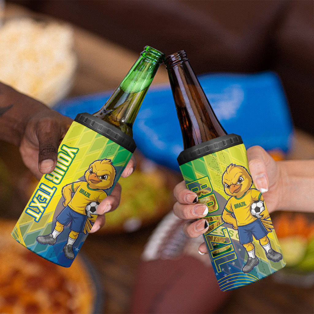 Custom Brazil Football 2026 4 in 1 Can Cooler Tumbler Canarinho Mascot Bate no Peito