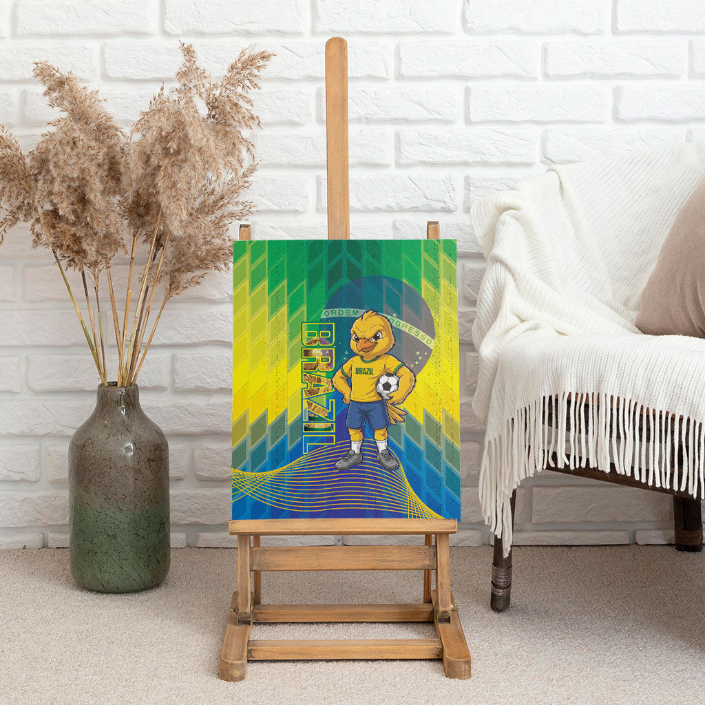 Brazil Football 2026 Canvas Wall Art Canarinho Mascot Bate no Peito